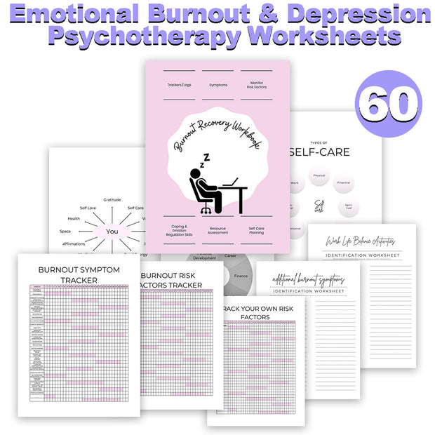 Burnout & Depression Psychotherapy Worksheets | Mental Health Journal - HerbaleBook™