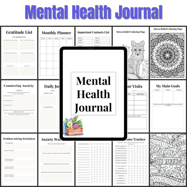 Journal for Mental Health, Self Care & Stress Relief | Digital Planner