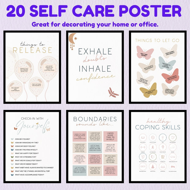 20 Self-Care Posters: Art Prints for Therapy Spaces, Counselors - HerbaleBook™