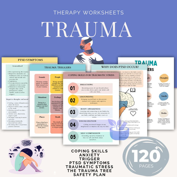 NEW : Trauma Therapy Bundle | Anxiety - PTSD - Therapy Worksheets