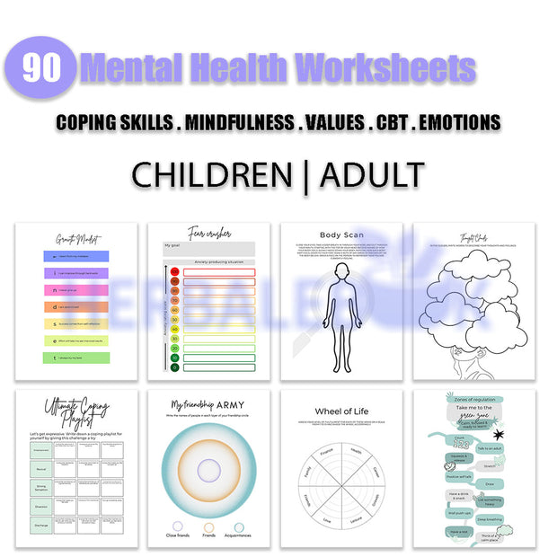 90+ Mental Health Worksheets | Coping skills . Mindfulness . Values . CBT . Emotions
